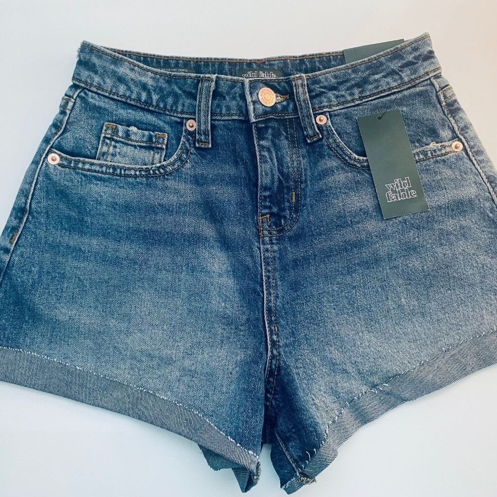 Wild Fable Blue Jean Shorts NWT size 0 Rolled cuffed High Rise Denim 5 pocket